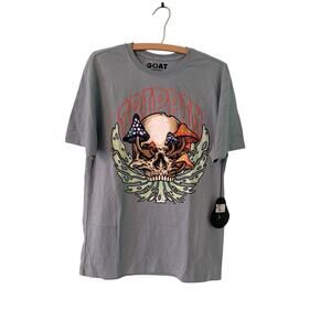 GOAT Medium “Trippin” Light Blue Graphic Tee. 19” PTP And 27” Length